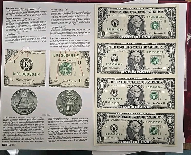 2001 $1 Dallas Federal Reserve Note (4) Piece Uncut Sheet Dallas - Image 1 of 4