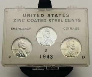 1943 P, S & D Zinc Coated Steel Cents United States Emergency Coinage #20359 - Picture 1 of 8