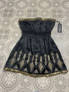 BNWT Warehouse Black silk satin gold bead embellished boob tube top UK 8 new - Picture 1 of 9
