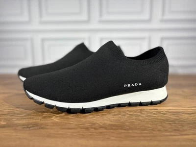 Zapatillas sin cordones Prada de tela de punto negro con suela blanca - 100% Auténticas Foto 1 de 4