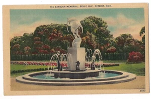 Fountain The BARBOUR MEMORIAL Belle Isle Detroit MI Michigan Postcard Linen - Picture 1 of 2