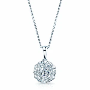 14K White Gold Solitaire Cluster Diamond Pendant Necklace Womens 0.50 CT - Picture 1 of 2