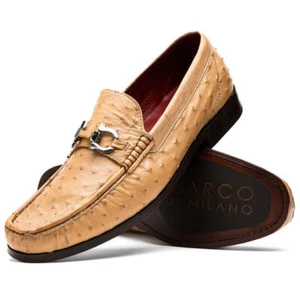 NUEVO Zapatos de Vestir Marco Di Milano Mocasín Exótico Cuero Avestruz Genuino Orix Marrón - Imagen 1 de 7