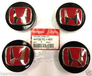 Genuine OEM Honda Set of 4 Black w/ Red Center Caps 44732-TGH-A01 Type R Cap