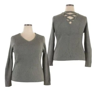Love Ellie Sweater Size XXL NWOT Sage Green Fuzzy Crisscross Ribbed Knit V-Neck - Picture 1 of 8