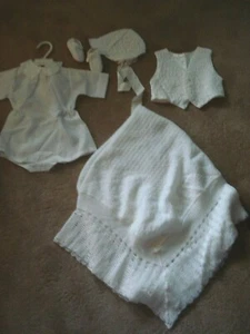 Vintage - 5 Pcs. Christening Boy's Outfit- Blanket, Vest, Botties, etc. Japan - Picture 1 of 10