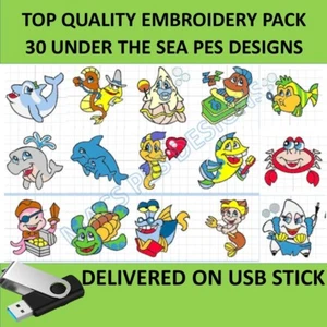 Under the Sea 30 PES diseños en máquina USB bordar archivos paquete de 2 bordadores - Imagen 1 de 3