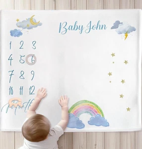 Personalised weather theme baby milestone blanket , unique photography mat - Picture 1 of 2