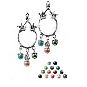 Earrings chandelier peace dove hoop and pearls COLOR CHOICE, clip on or pierced - Foto 1 di 15