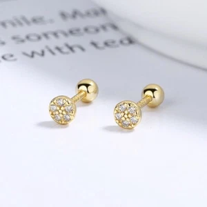 18ct Yellow Gold on Silver CZ Round Cluster Pave Set Stud Earrings - Picture 1 of 5