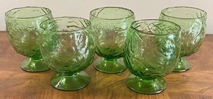 5 Vintage 1970's Light Green Round Footed Ripple Glass Goblets 4.25" Tall EUC - Picture 1 of 10
