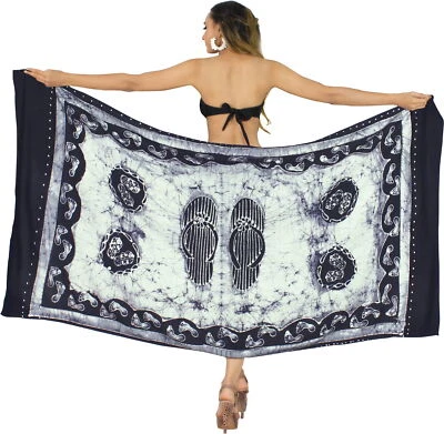 LA LEELA Rayon Bikini Suit Girls Cover Up Sarong Batik 78"X42" Navy Blue_2035 - Image 1 of 3