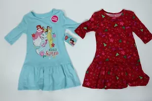 Girls 2 Piece Disney Princess Christmas Short Sleeve Dresses Size L 10-12 NEW - Picture 1 of 3