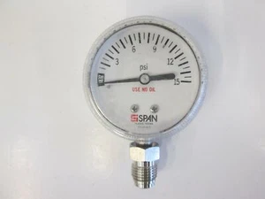 Span Pressure Gauge 0-15 psi, 1/4" MVCR, Used - Picture 1 of 2
