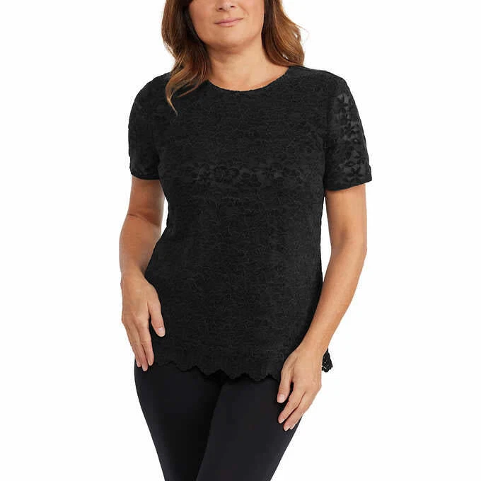 Teddi Rose Women's Lacy Keyhole Top (US Alpha Small Regular Regular Black)