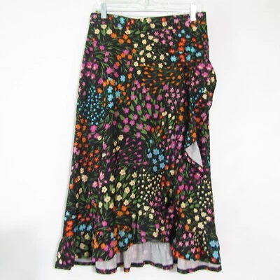 Saia Robert Louis envoltório falso babado preto multicolorido floral tamanho MÉDIO - Imagem 1 de 4