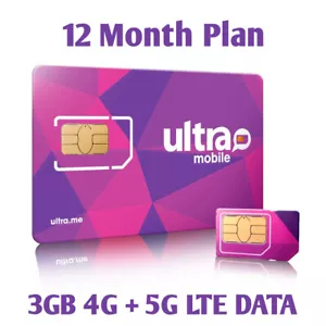 Ultra Mobile sim card with 3 GB 12 Months Plan Included - Picture 1 of 1