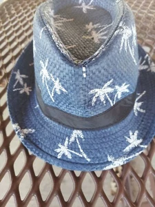 Mens Fedora Hat.Palm Trees. Blue .Adjustable. - Picture 1 of 5
