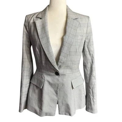 VERONICA BEARD Jacket SURI Black White PLAID Peplum Blazer Women 6 Officesiren - Image 1 of 4