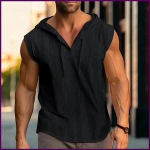 2025 Hombre Verano Moda Informal Algodón y Lino Deportes Camisas Con Capucha - Imagen 1 de 24