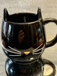 Novelty Cat Ear Coffee Mug Glazed Black Dolomite Hot Beverages 300ml - Picture 1 of 12