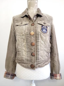 River Island Cordjacke Gr. 12 Cord Cropped Fleece gefüttert Beige Retro Y2K - Bild 1 von 7