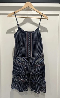 Derek Lam 10 Crosby Tiered Mini Dress - Navy Scarf Print Silk - 17” Pit to Pit - Image 1 of 4