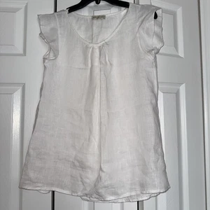 Terzo Millennio Made in ITALY weiße ärmellose Hi-Low Bluse aus 100% Leinen Größe S - Bild 1 von 6