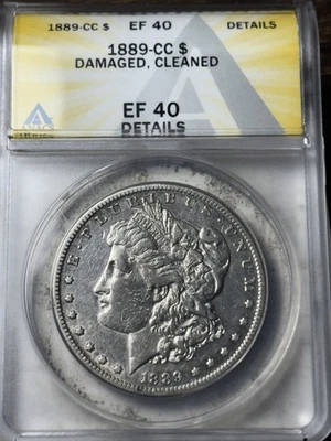 1889-CC $1 Morgan Silver Dollar. ANACS XF Details, Cleaned + Damage - Image 1 of 3