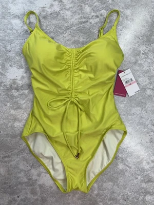 Traje de baño Vince Camuto para mujer 10 amarillo hibisco acanalado una pieza ajustable nuevo Foto 1 de 4