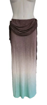 Young Fabulous & Broke YFB Sierra Knit Maxi Skirt Grey/Turquoise Ruched Waist XS - Image 1 of 3