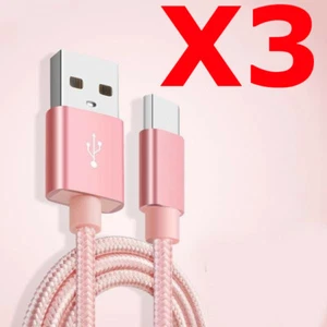 X3 Câble Metal Nylon Renforcé Chargeur USB/Type C Longueur 2m Couleur Rose Compa - Photo 1 sur 1