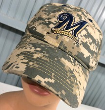 Milwaukee Brewers Camo Miller High Life Strapback Baseball Cap Hat 
