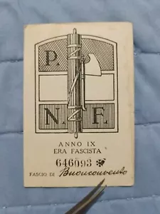 Partito Fascista Italia BENITO MUSSOLINI anni 20 30 tessera socio BUONCONVENTO FASCIO - Foto 1 di 4