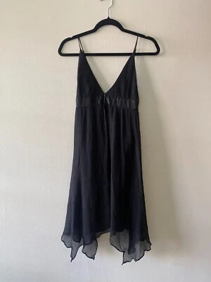 VTG y2k Banana Republic Black 100% Silk Fairy Boho Grunge Goth Party Dress 0 - Image 1 of 4