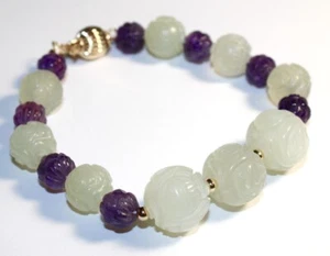 Jade Drache und Lotus Amethyst geschnitztes Armband Nachlass Schmuck Menge - Bild 1 von 4