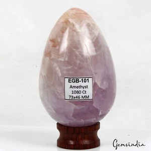 Gemas de cristal curativo huevo forma ovalada amatista natural sin tratar 1080 quilates con soporte - Imagen 1 de 6