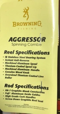 Browning Aggressor Spin Spinning Rod 6' 2 piece Fishing GRAPHITE ROD - Image 1 of 4