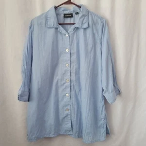 Avenue Sz 14/16 Plus Button Down Blouse Blue embroidered collared CUTE EUC - Picture 1 of 10
