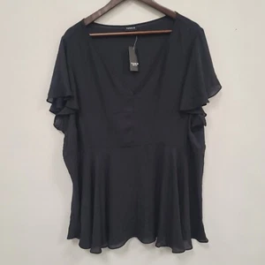 Torrid Womens Sheer Flutter Sleeve Top Size 3X Black Chiffon V Neck Witchy NWT - Picture 1 of 11