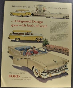 1956 Ford Fairlane Sunliner Convertible Ranch Wagon Large Size Print Ad Original - Picture 1 of 6