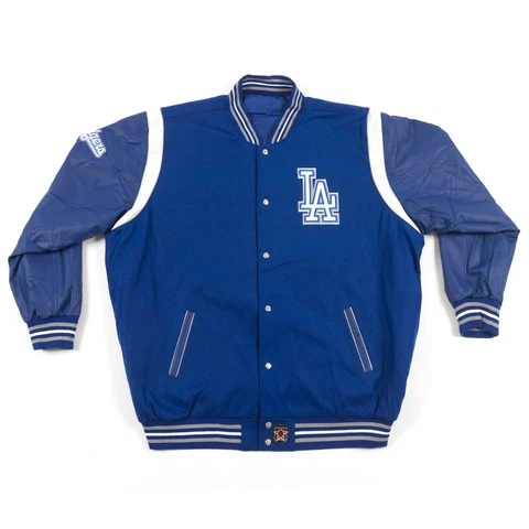 MLB Los Angeles Dodgers Wool & Leather Reversible Jacket Embroidered Logo 6XL Cover