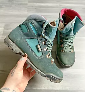 Vintage Trezeta Uk 7.5 Hiking Boots Vibram Sole Goretex Turquoise Walking Retro - Picture 1 of 24