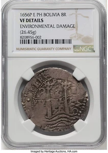 Excelente 8 Reales Cob 1656 en estado bastante bueno, 2 fechas, dólar colonial (pieza de ocho) - Imagen 1 de 4