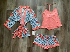 LINEA DONATELLA~nuevo con etiquetas Conjunto de 3 batas florales, cami y pantalones cortos para dormir~talla L~grande~nuevo - Imagen 1 de 13
