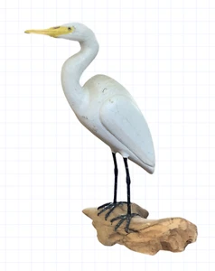 Bill Faix North East Chesapeake Bay MD esca in legno bianco egret su driftwood 16" - Foto 1 di 14