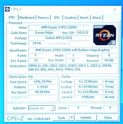 YD220BC5M4MFB - AMD Ryzen 3 PRO 2200G Radeon Vega Graphics Socket AM4 Processor - Image 1 of 4