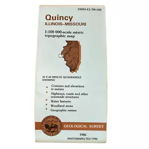 USGS Topographic Map 1986 Survey 30"x60" IL, MO Quincy 39091-E1-TM-100 - Picture 1 of 4