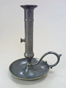 C19TH FINE ANTIQUE SOLID BRASS SLIDING/EJECTOR 8 " CANDLEHOLDER/CHAMBERSTICK - Picture 1 of 11