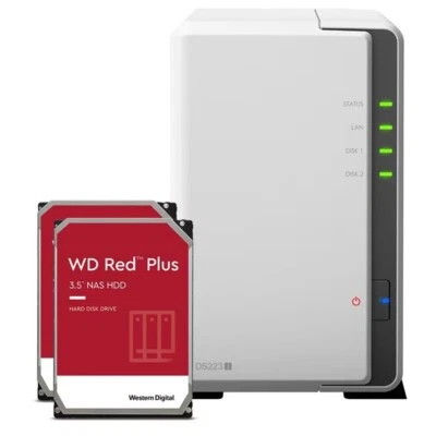 Synology DS223j 2-Bay NAS + 2x 4TB WD Red Plus HDD (8TB) Installed - Image 1 of 4